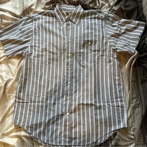 Tilley Short Sleeved Blue White and Grey Mens Short Sleeved Button Up Shirt XL